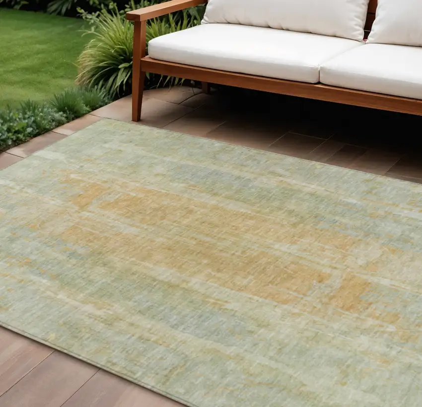 Sage And Copper Abstract Washable Indoor Outdoor Area Rug Photo 1