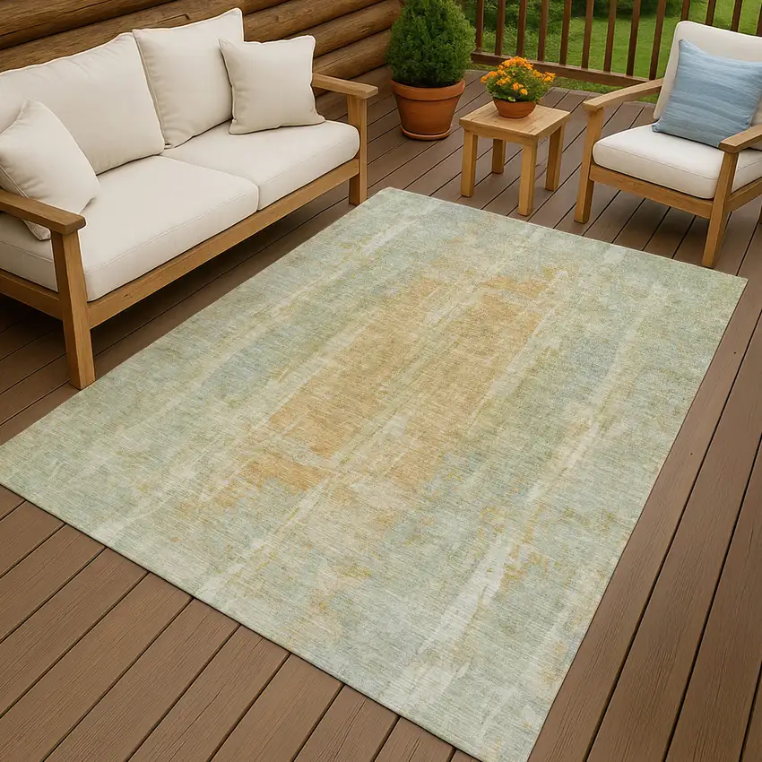 Sage And Copper Abstract Washable Indoor Outdoor Area Rug Photo 9