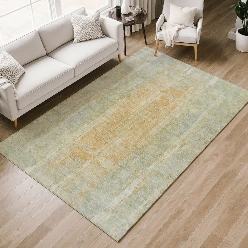Sage And Copper Abstract Washable Indoor Outdoor Area Rug Photo 9