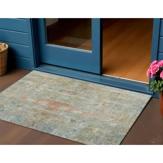 Sage And Copper Abstract Washable Indoor Outdoor Area Rug Photo 1