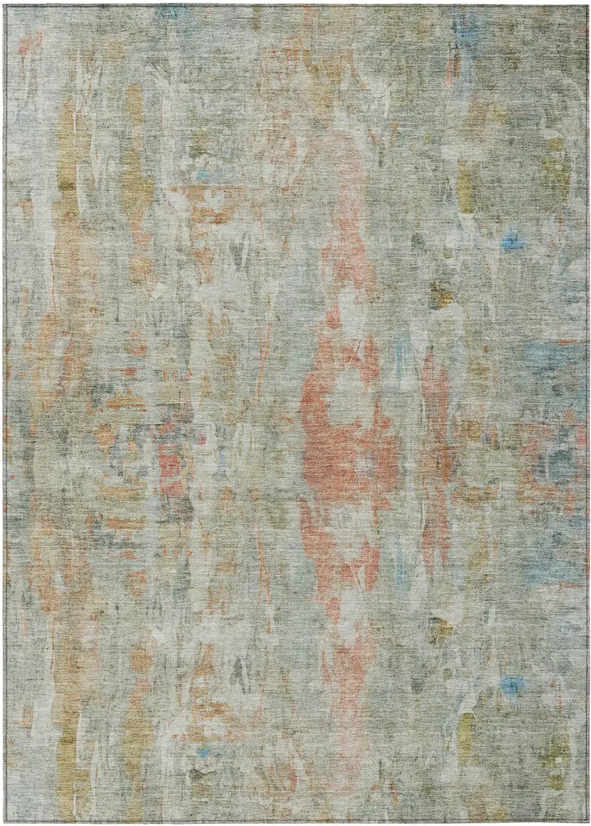 Sage And Copper Abstract Washable Indoor Outdoor Area Rug Photo 2