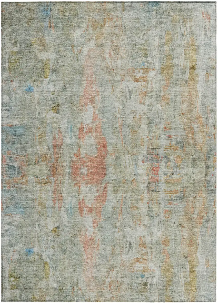 Sage And Copper Abstract Washable Indoor Outdoor Area Rug Photo 4