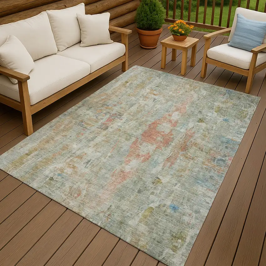Sage And Copper Abstract Washable Indoor Outdoor Area Rug Photo 9