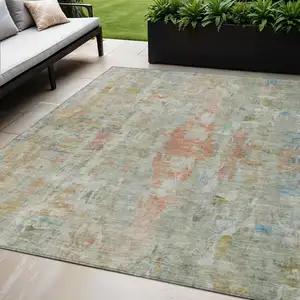 Photo of Sage And Copper Abstract Washable Indoor Outdoor Area Rug