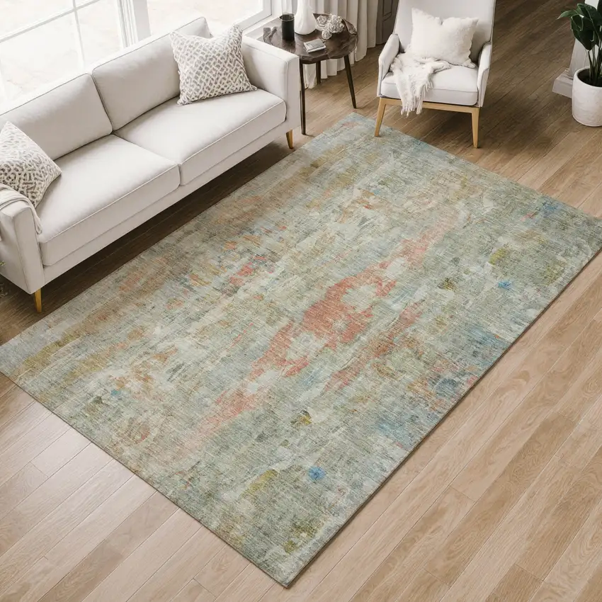 Sage And Copper Abstract Washable Indoor Outdoor Area Rug Photo 7