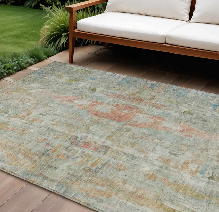 Sage And Copper Abstract Washable Indoor Outdoor Area Rug Photo 1