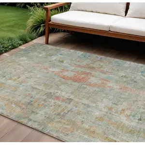 Photo of Sage And Copper Abstract Washable Indoor Outdoor Area Rug