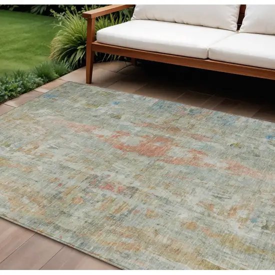Sage And Copper Abstract Washable Indoor Outdoor Area Rug Photo 1
