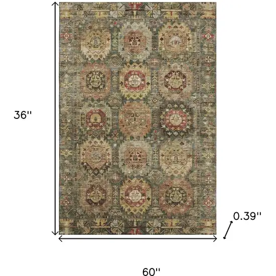 Sage And Copper Medallion Washable Area Rug With UV Protection Photo 9