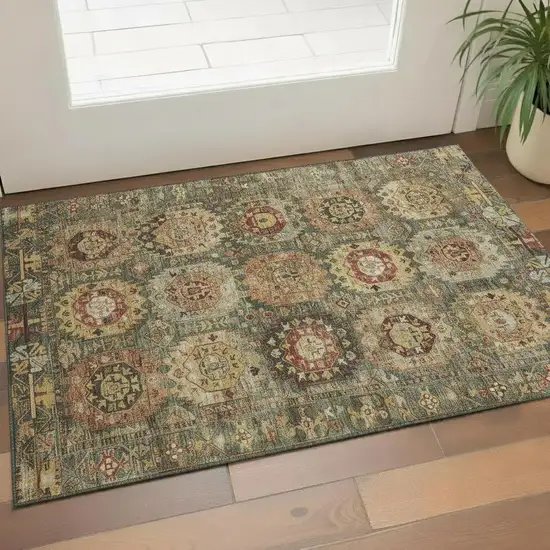 Sage And Copper Medallion Washable Area Rug With UV Protection Photo 2