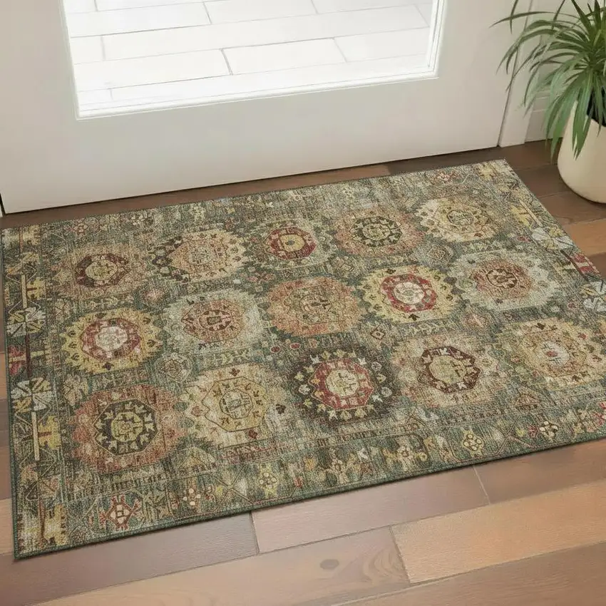 Sage And Copper Medallion Washable Area Rug With UV Protection Photo 2