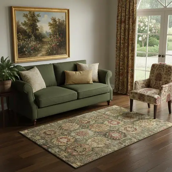 Sage And Copper Medallion Washable Area Rug With UV Protection Photo 2