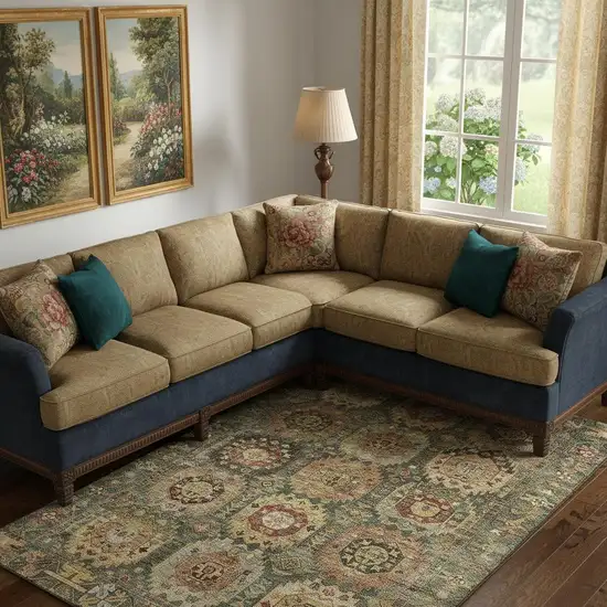 Sage And Copper Medallion Washable Area Rug With UV Protection Photo 2