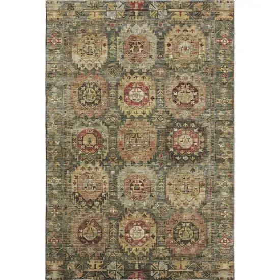 Sage And Copper Medallion Washable Area Rug With UV Protection Photo 1