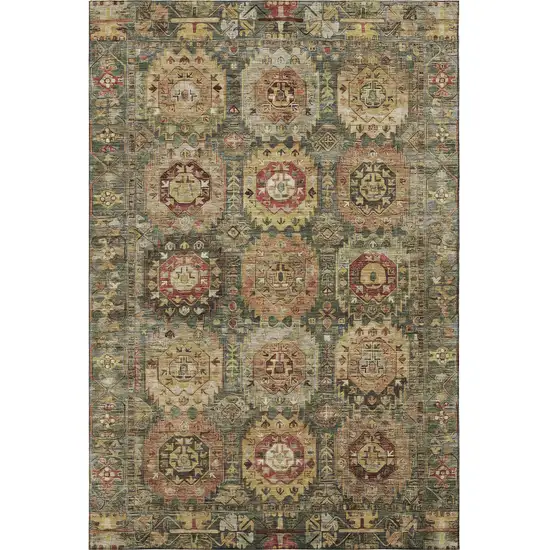 Sage And Copper Medallion Washable Area Rug With UV Protection Photo 4