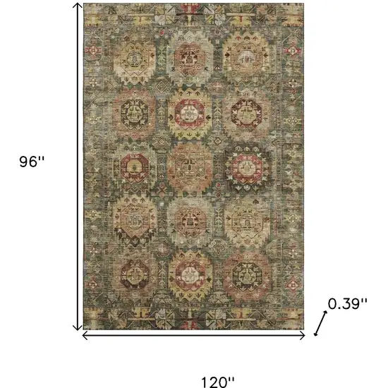 Sage And Copper Medallion Washable Area Rug With UV Protection Photo 9