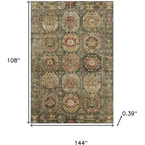 Sage And Copper Medallion Washable Area Rug With UV Protection Photo 9