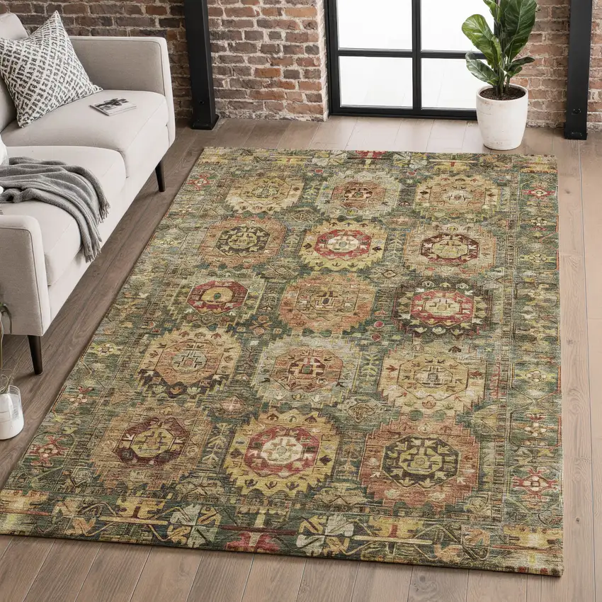Sage And Copper Medallion Washable Area Rug With UV Protection Photo 5
