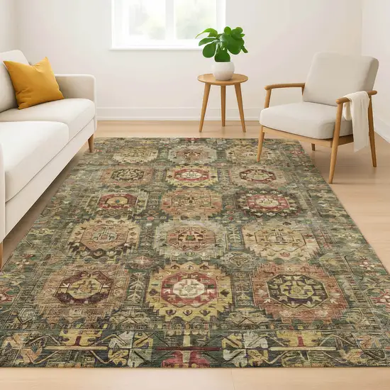 Sage And Copper Medallion Washable Area Rug With UV Protection Photo 6