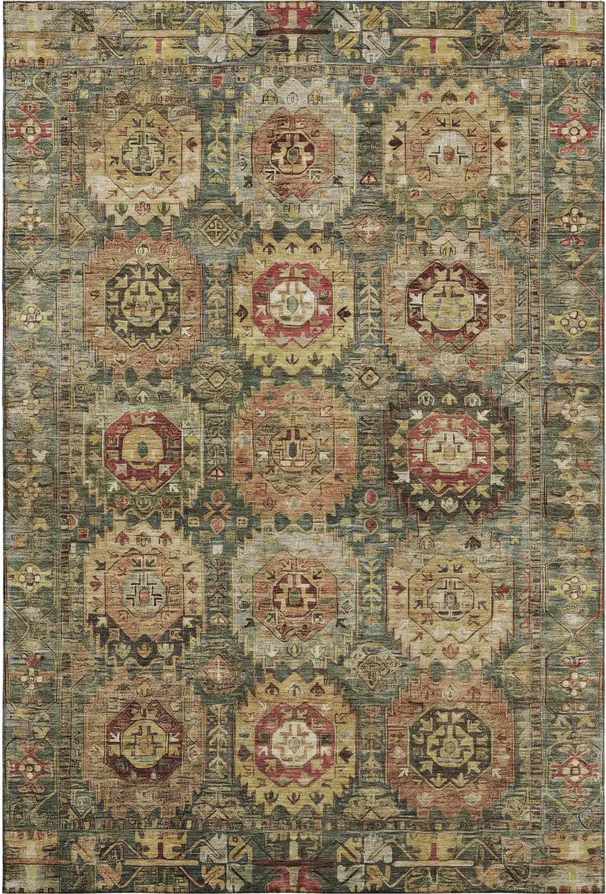 Sage And Copper Medallion Washable Area Rug With UV Protection Photo 1
