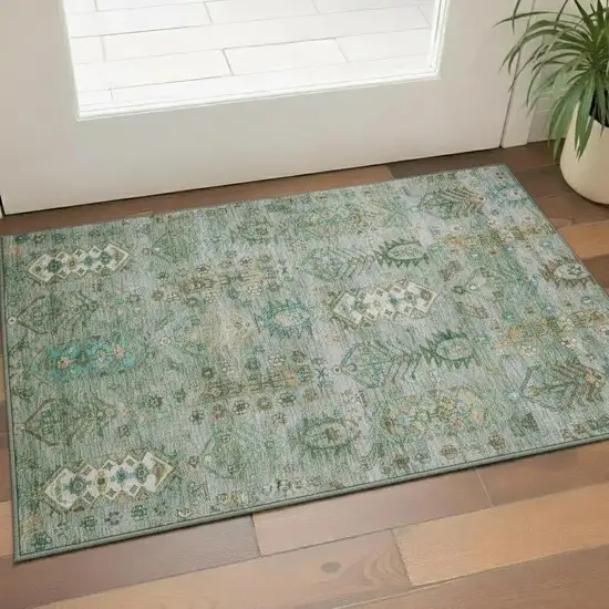 Sage And Copper Southwestern Washable Area Rug With UV Protection Photo 2