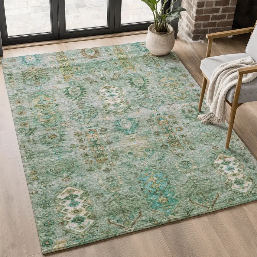Sage And Copper Southwestern Washable Area Rug With UV Protection Photo 5
