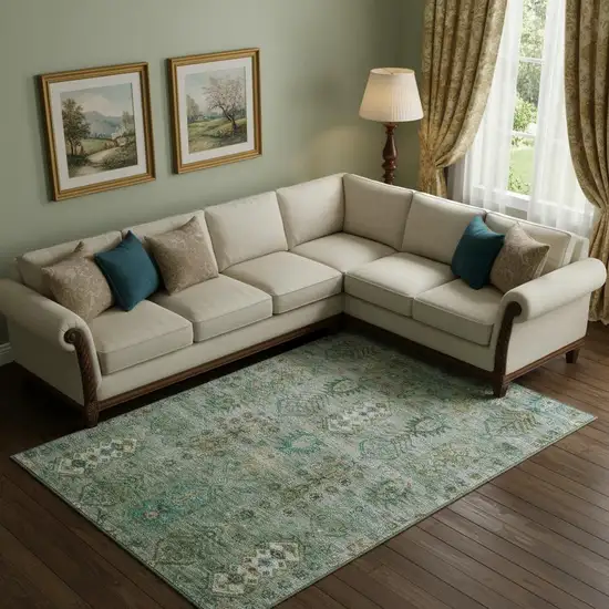 Sage And Copper Southwestern Washable Area Rug With UV Protection Photo 2