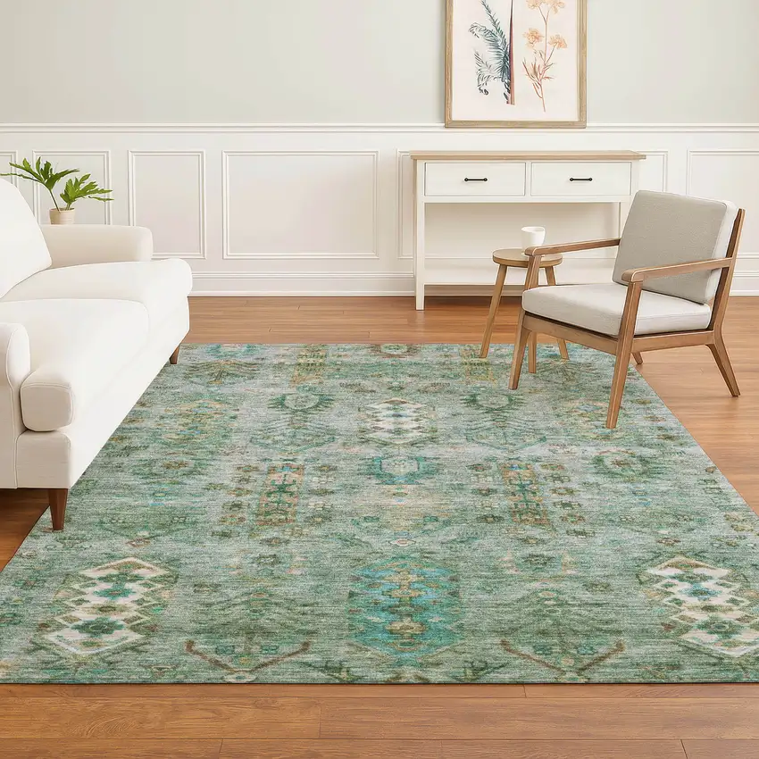 Sage And Copper Southwestern Washable Area Rug With UV Protection Photo 6