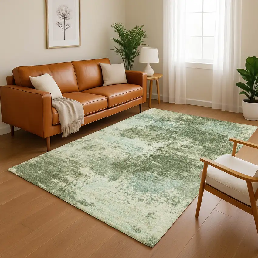 Sage And Fern Green Abstract Washable Area Rug With UV Protection Photo 5