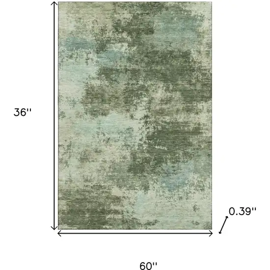 Sage And Fern Green Abstract Washable Area Rug With UV Protection Photo 9