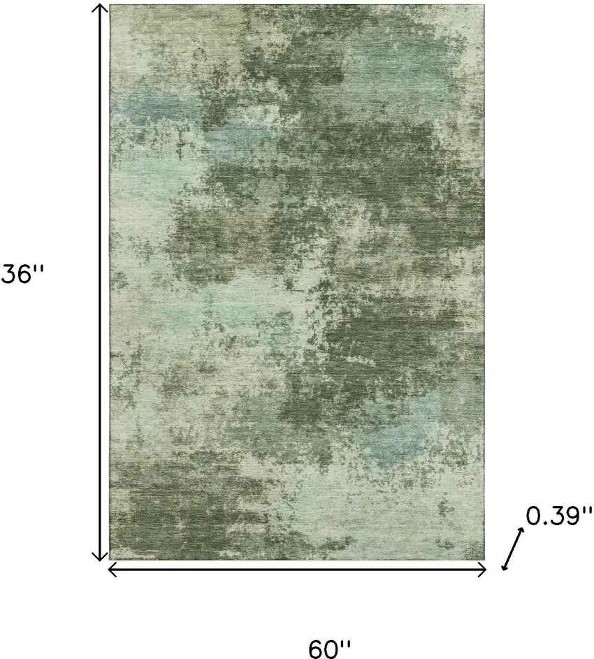 Sage And Fern Green Abstract Washable Area Rug With UV Protection Photo 9