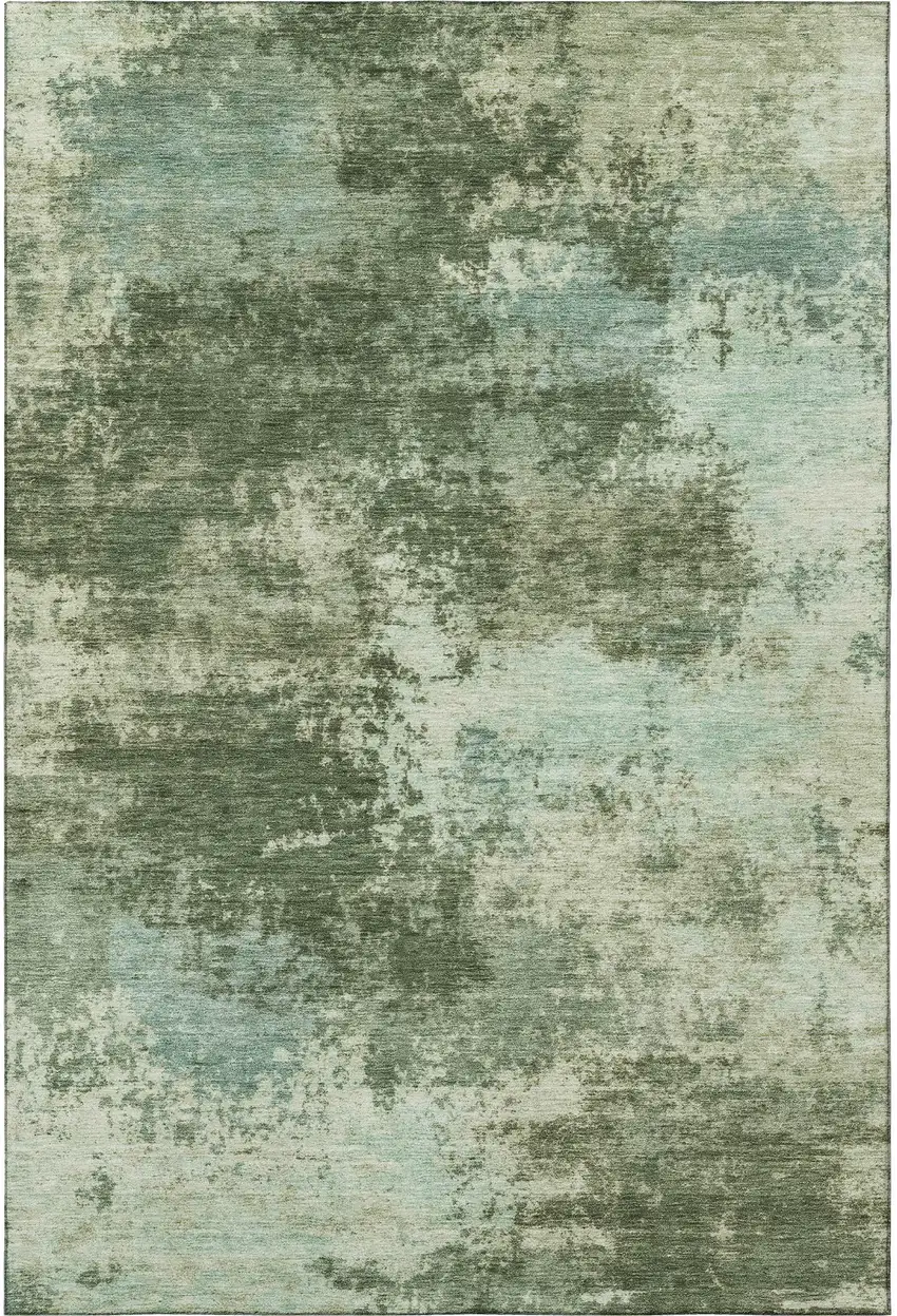 Sage And Fern Green Abstract Washable Area Rug With UV Protection Photo 4