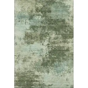 Photo of Sage And Fern Green Abstract Washable Area Rug With UV Protection