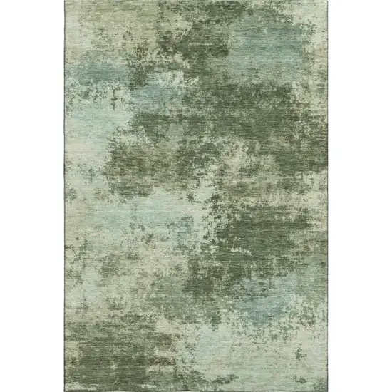 Sage And Fern Green Abstract Washable Area Rug With UV Protection Photo 1