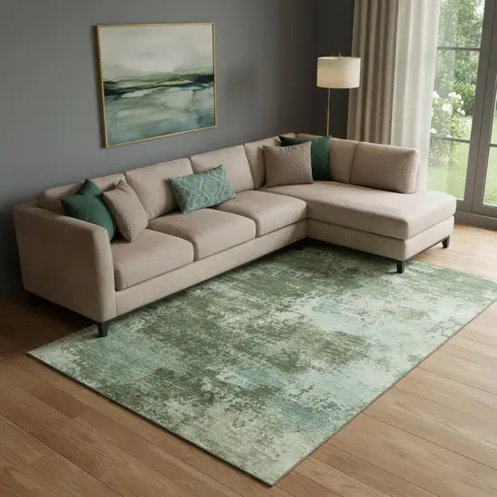 Sage And Fern Green Abstract Washable Area Rug With UV Protection Photo 2