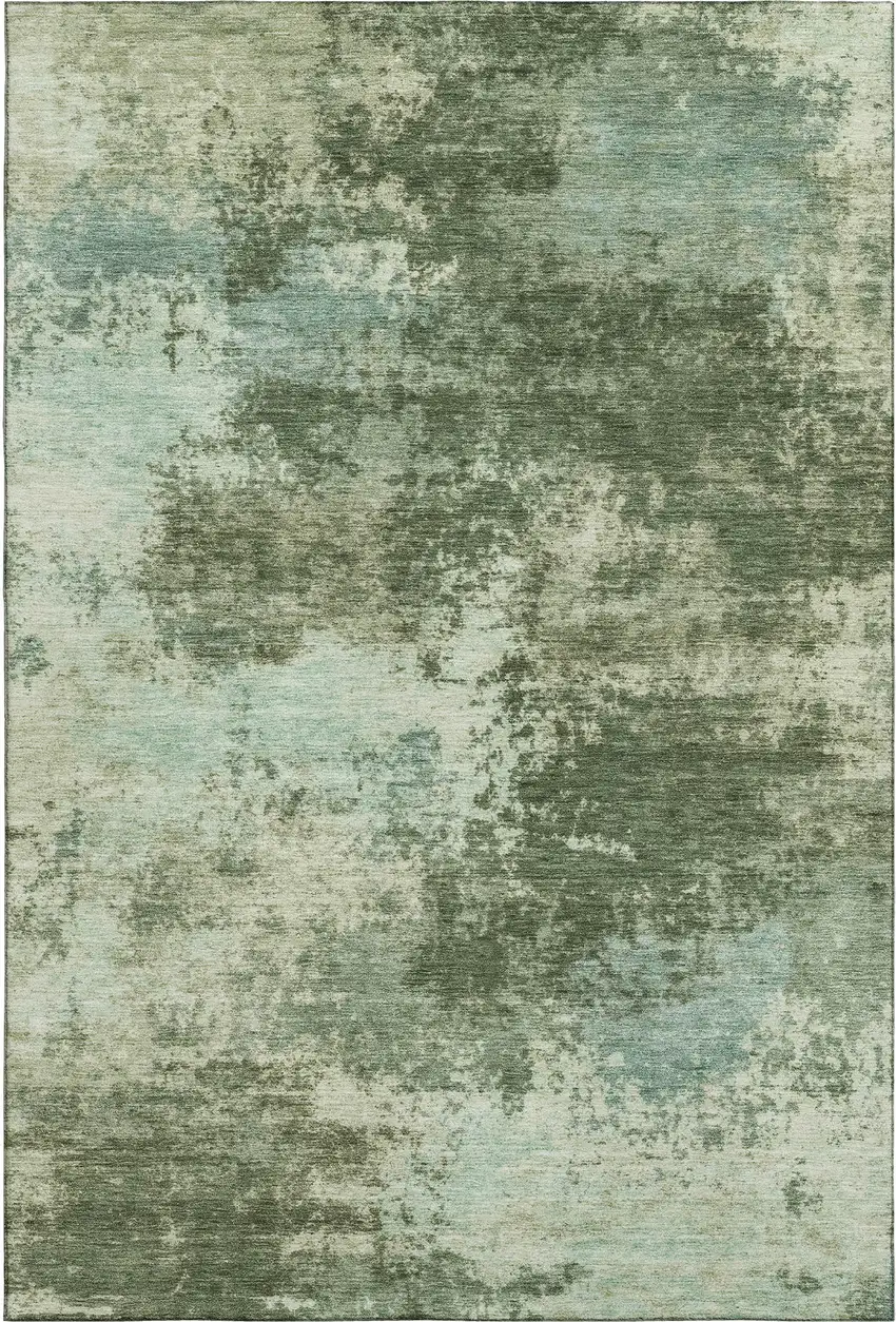 Sage And Fern Green Abstract Washable Area Rug With UV Protection Photo 1
