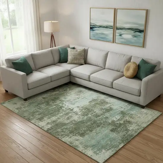 Sage And Fern Green Abstract Washable Area Rug With UV Protection Photo 2