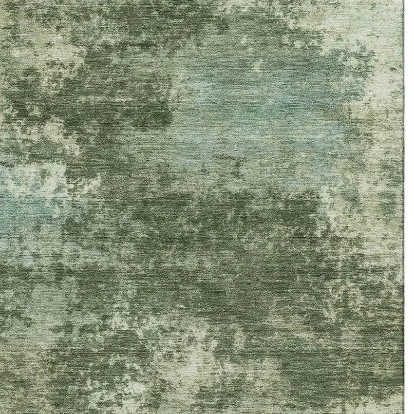 Sage And Fern Green Abstract Washable Area Rug With UV Protection Photo 3