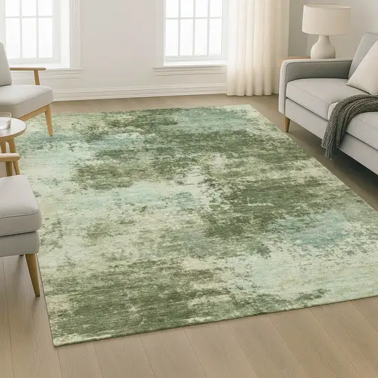 Sage And Fern Green Abstract Washable Area Rug With UV Protection Photo 6
