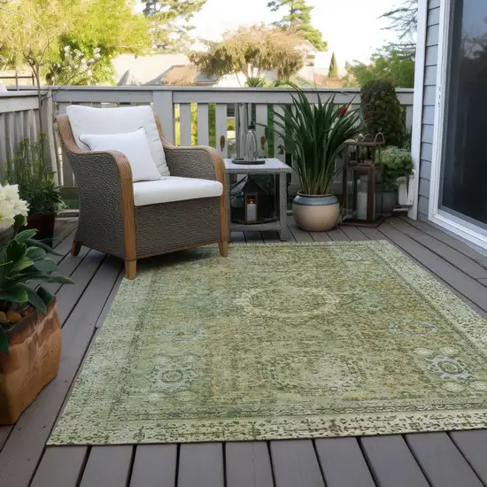 Sage And Fern Green Floral Medallion Washable Indoor Outdoor Area Rug Photo 5
