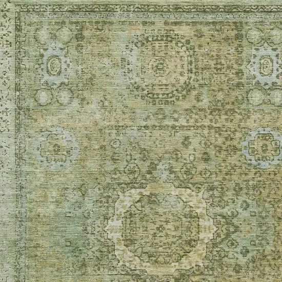Sage And Fern Green Floral Medallion Washable Indoor Outdoor Area Rug Photo 3