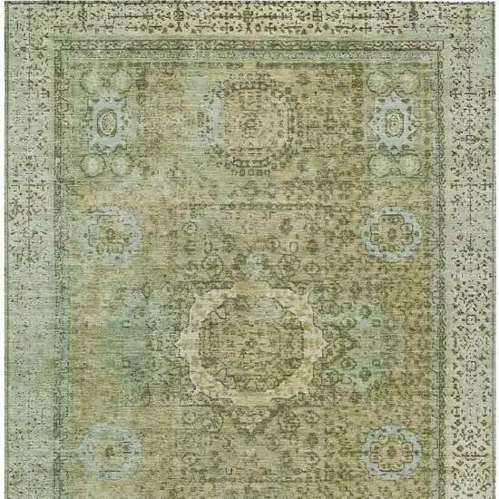 Sage And Fern Green Floral Medallion Washable Indoor Outdoor Area Rug Photo 4
