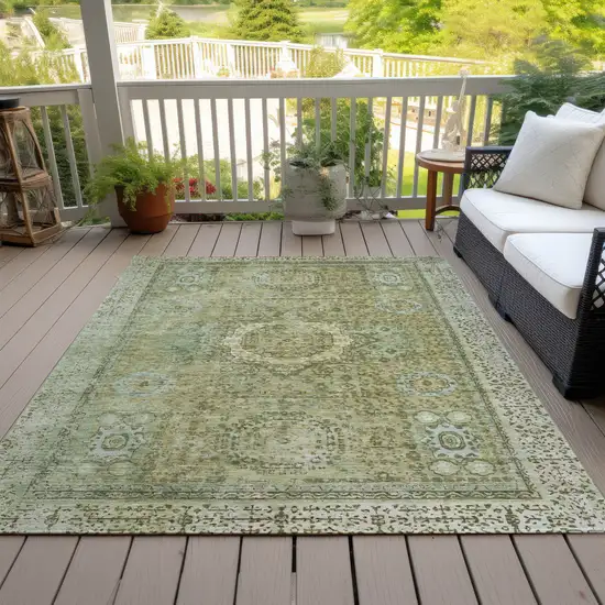 Sage And Fern Green Floral Medallion Washable Indoor Outdoor Area Rug Photo 8