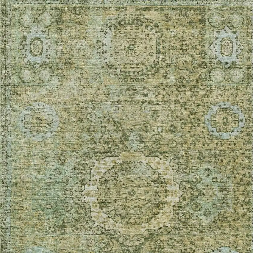 Sage And Fern Green Floral Medallion Washable Indoor Outdoor Area Rug Photo 4