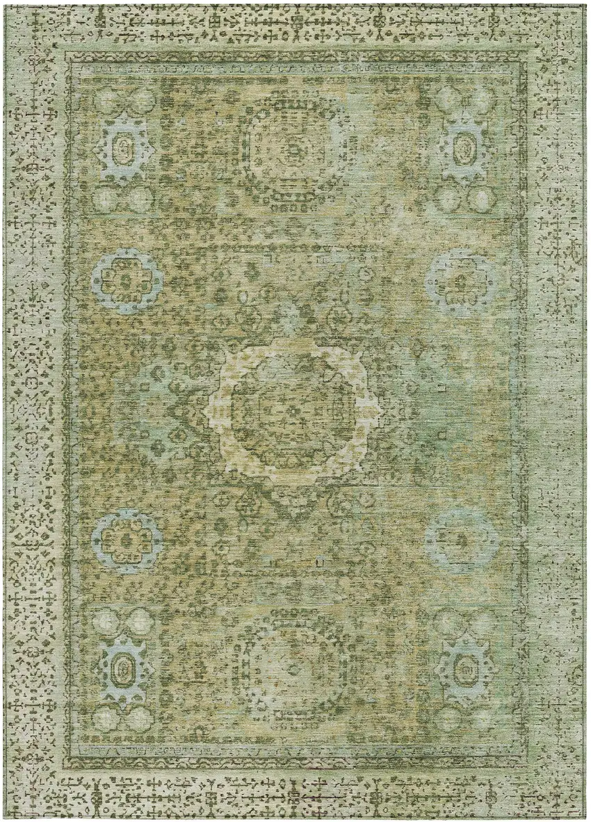 Sage And Fern Green Floral Medallion Washable Indoor Outdoor Area Rug Photo 3