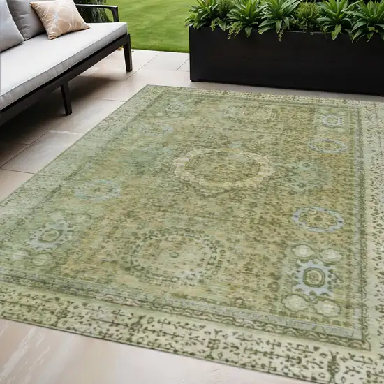 Sage And Fern Green Floral Medallion Washable Indoor Outdoor Area Rug Photo 2