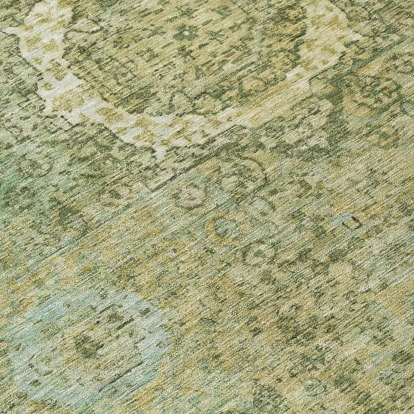 Sage And Fern Green Floral Medallion Washable Indoor Outdoor Area Rug Photo 9