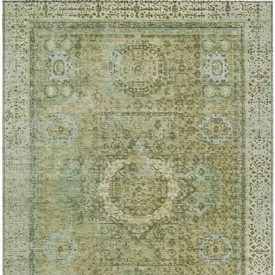 Sage And Fern Green Floral Medallion Washable Indoor Outdoor Area Rug Photo 9