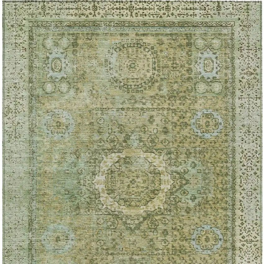 Sage And Fern Green Floral Medallion Washable Indoor Outdoor Area Rug Photo 9