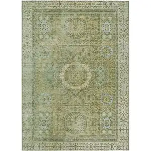 Photo of Sage And Fern Green Floral Medallion Washable Indoor Outdoor Area Rug
